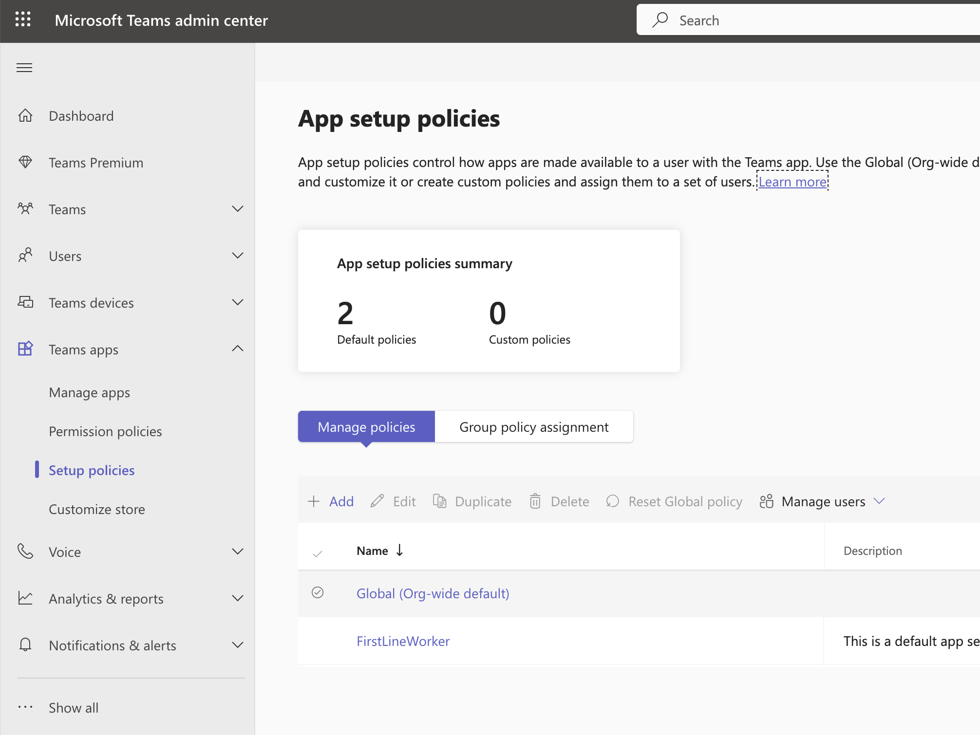 Teams Global Policy Configuration