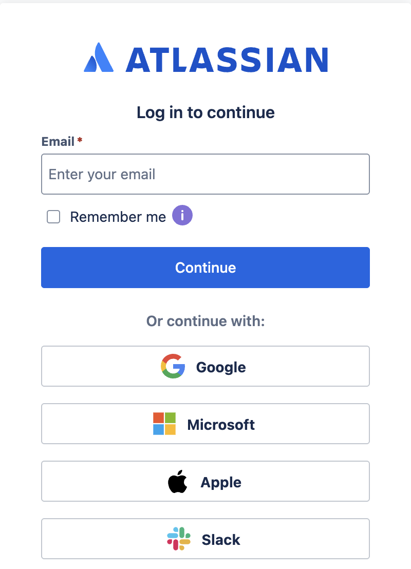Atlassian Login Screen