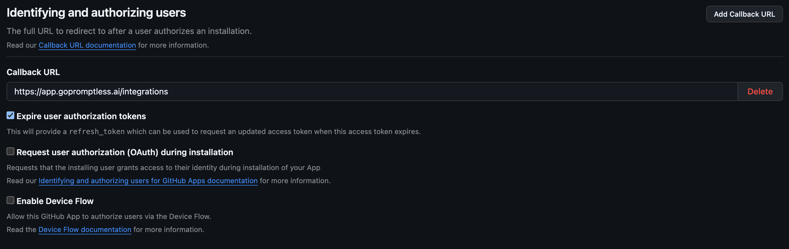 GitHub Enterprise Callback URL Configuration