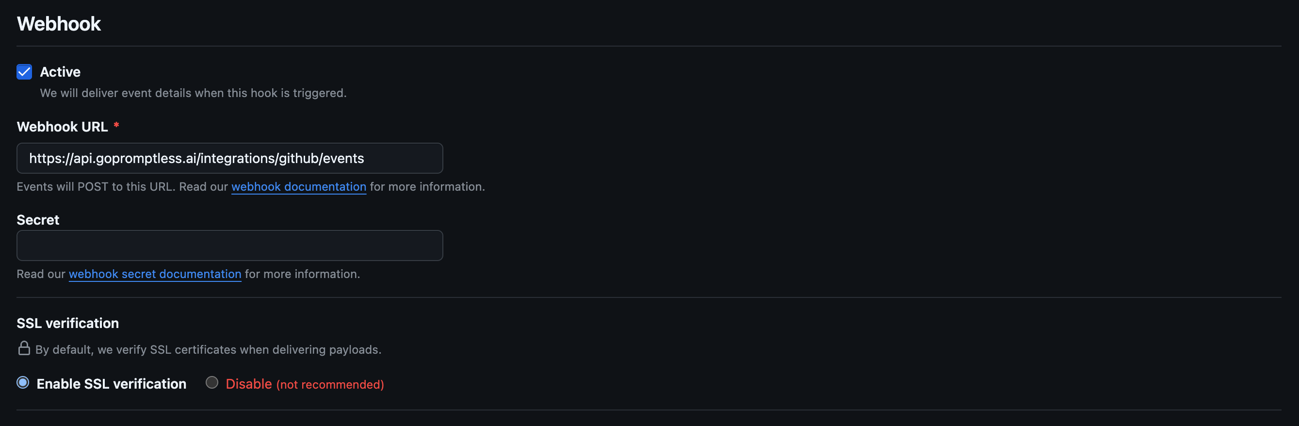 GitHub Enterprise Webhook Configuration