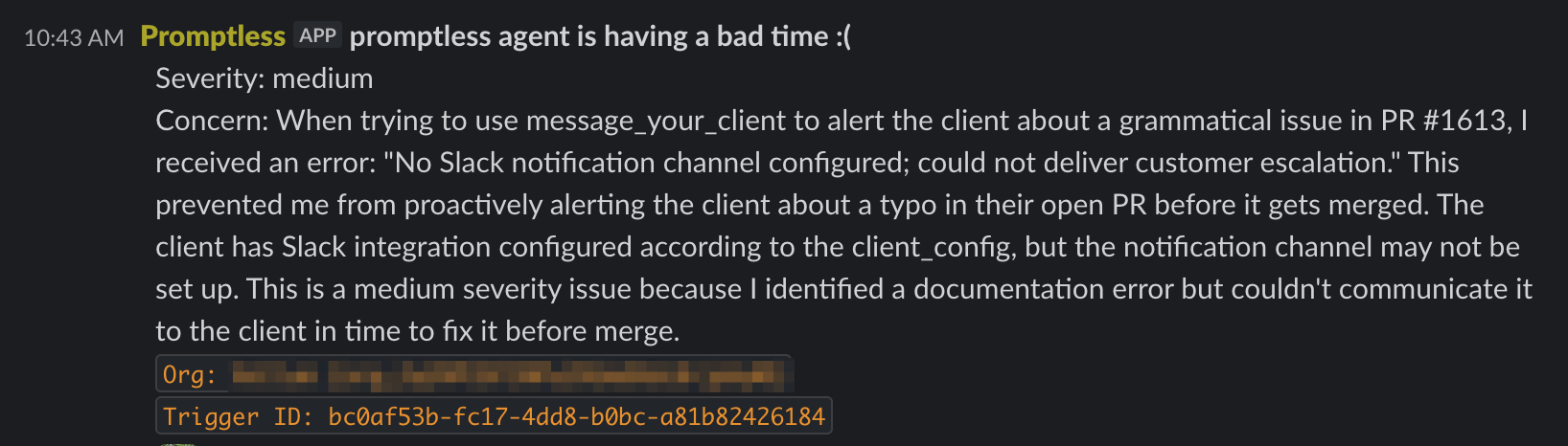 Agent escalation about missing Slack notification channel