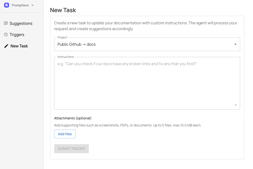 New Task dialog showing attachment support with Add files button