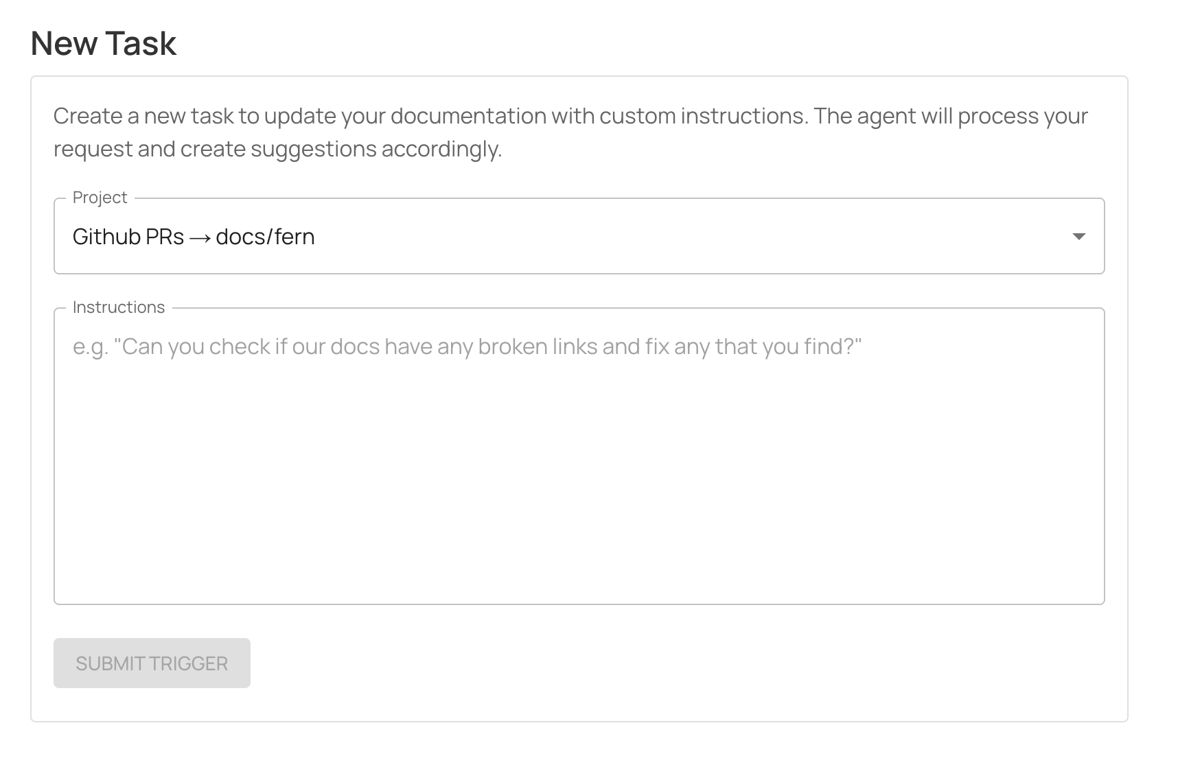 New Task dialog showing project selection and instruction field
