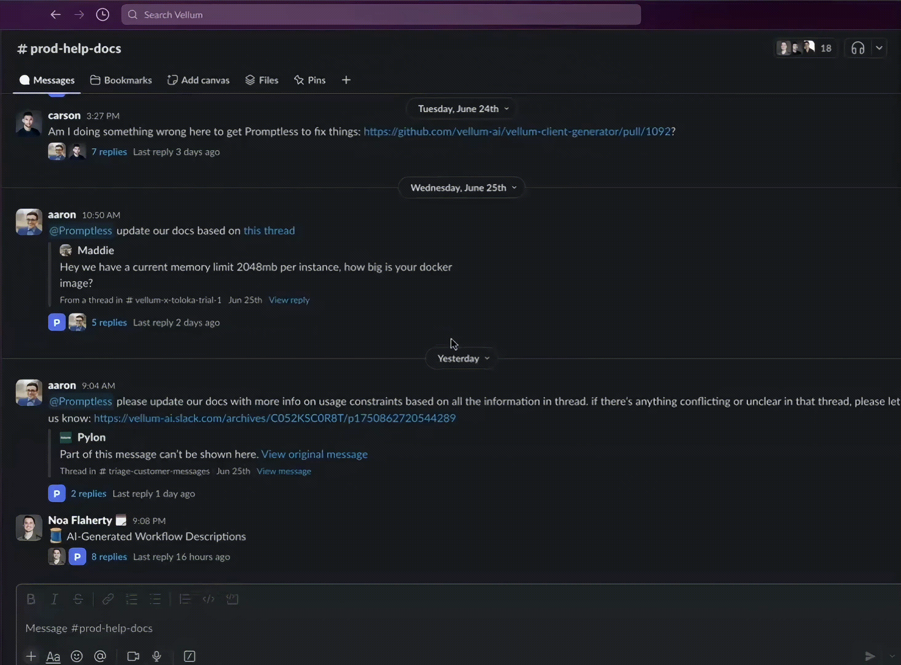 Vellum team using Promptless