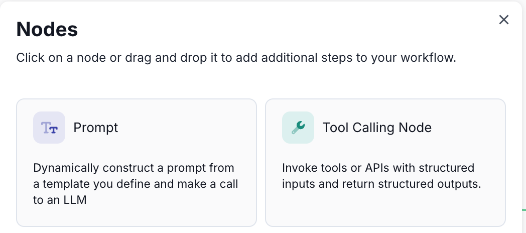 Tool Calling Node shown in the Vellum Workflow Builder interface