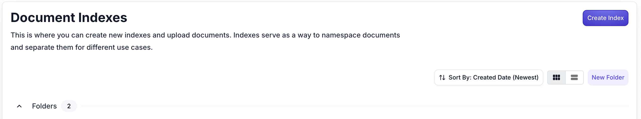 Document Indexes main page