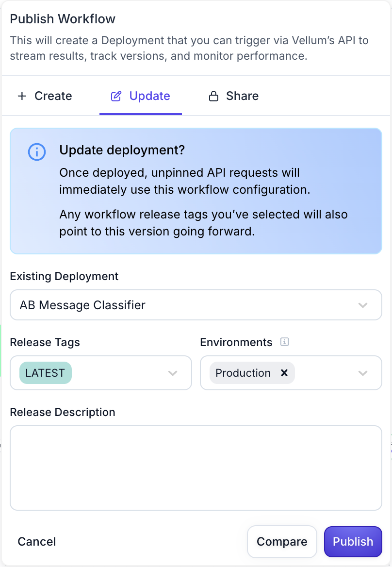 Compare button in Publish Workflow dialog