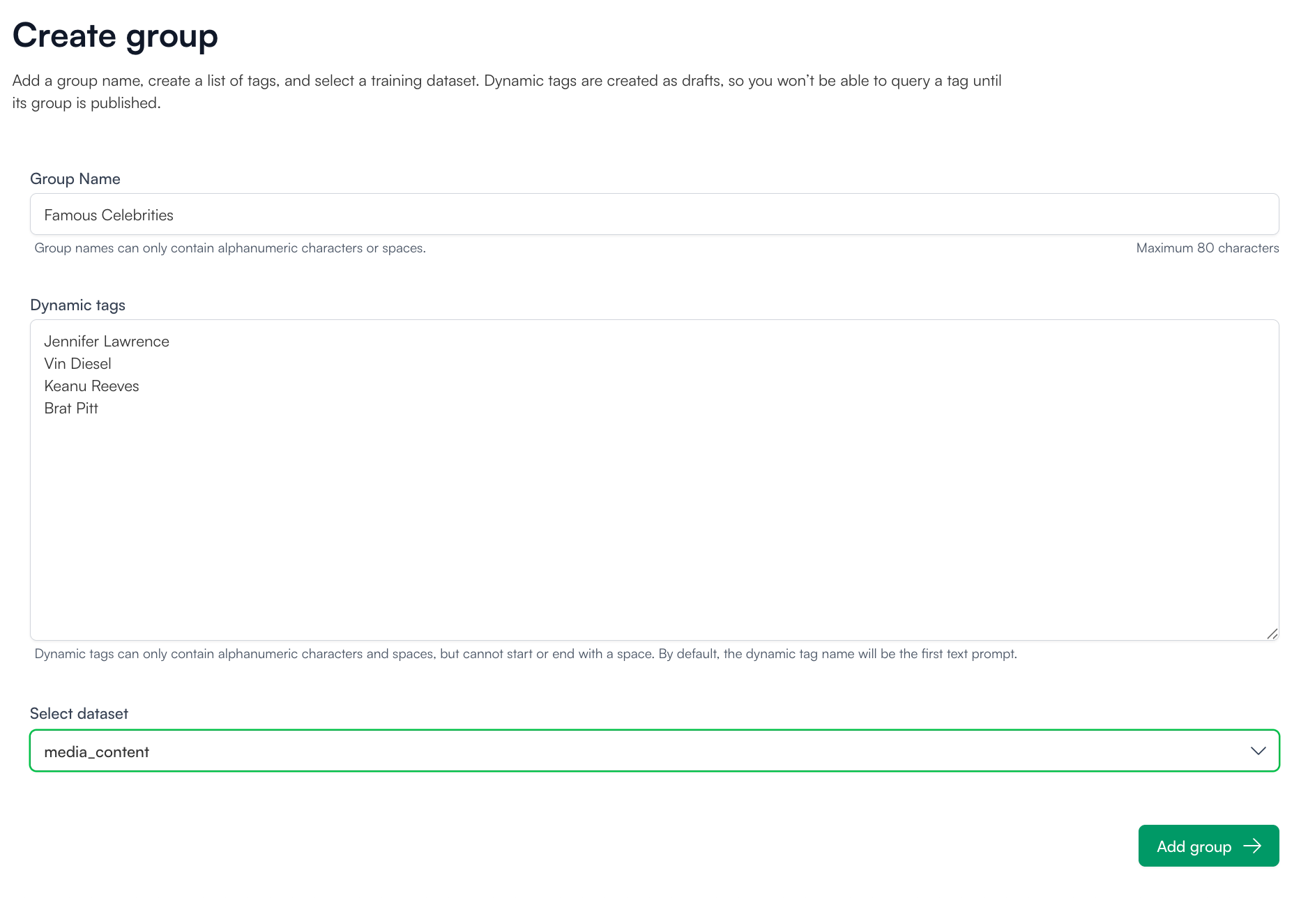 Dynamic Tags Create Group